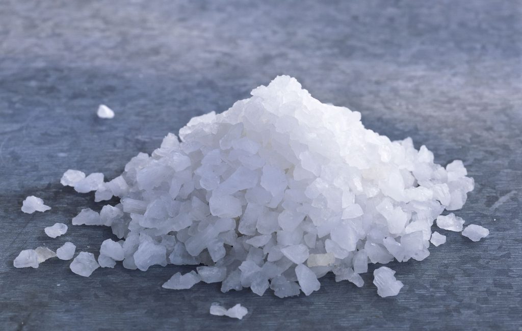 Image of salt that can cause clogging in a raised mound.