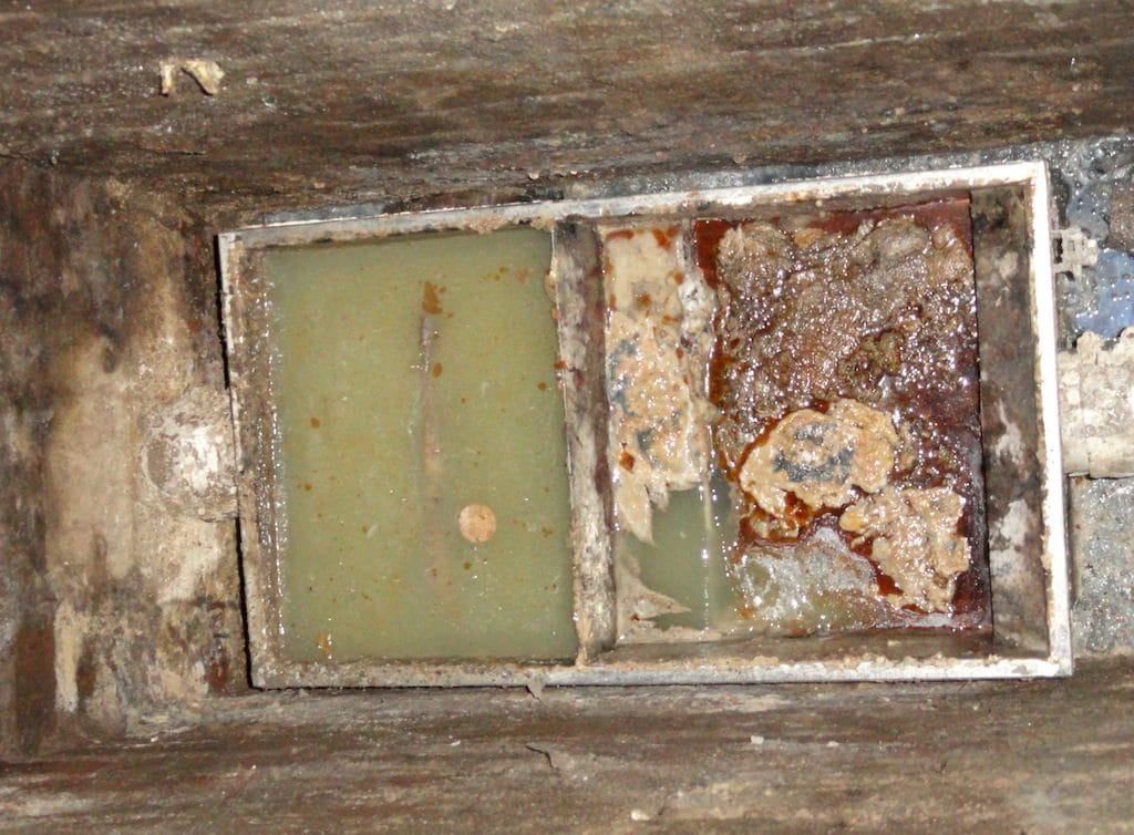 Image of a grease trap backing up in a retirement home.