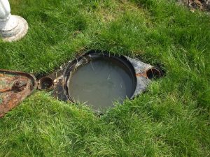 Image of a blocked seepage pit caused by salt.